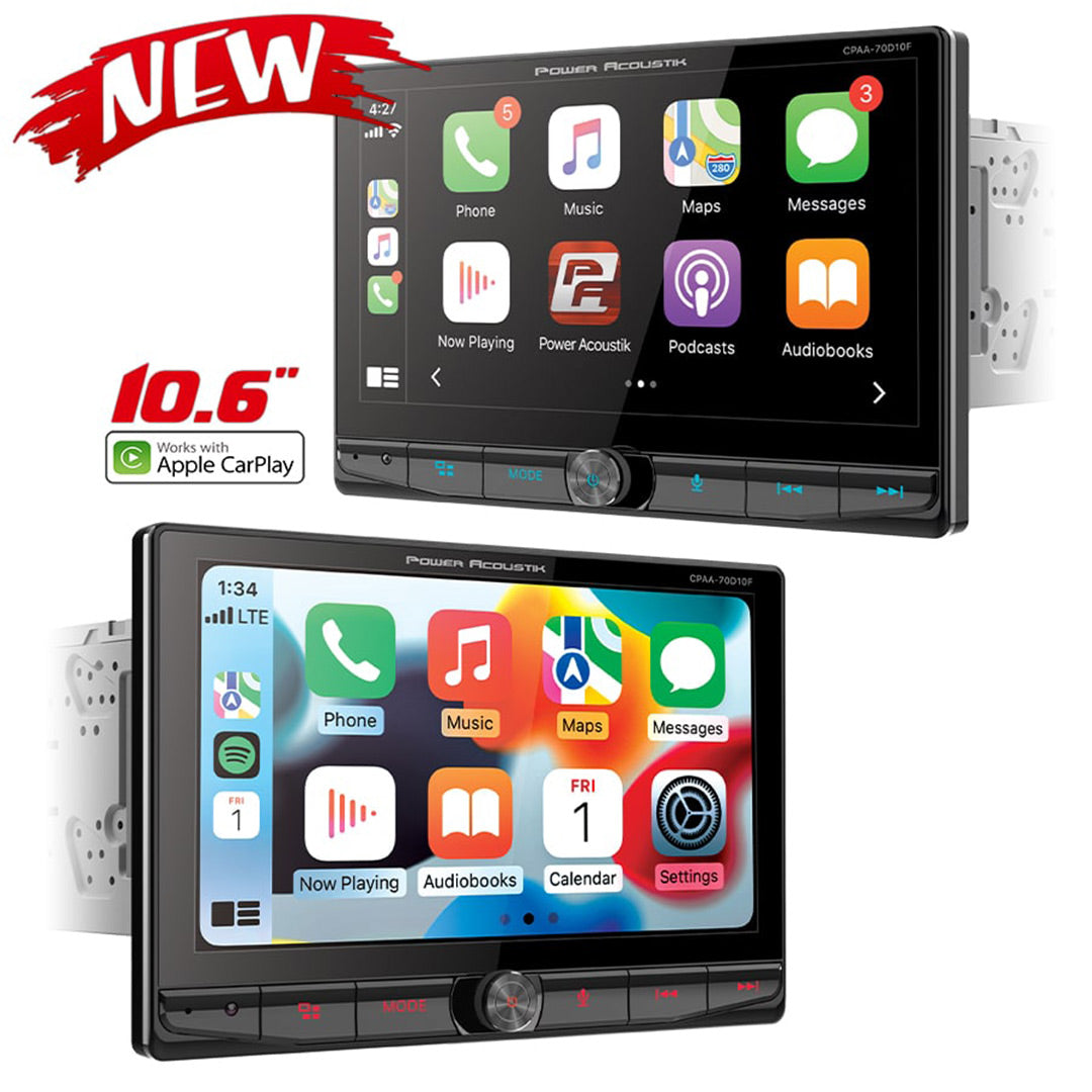 Power Acoustik CPAA-70D10M, 10.6" Floating Screen Double DIN Digital Multimedia Receiver w/ Apple CarPlay and Android Auto (Does Not Play CDs / DVDs)