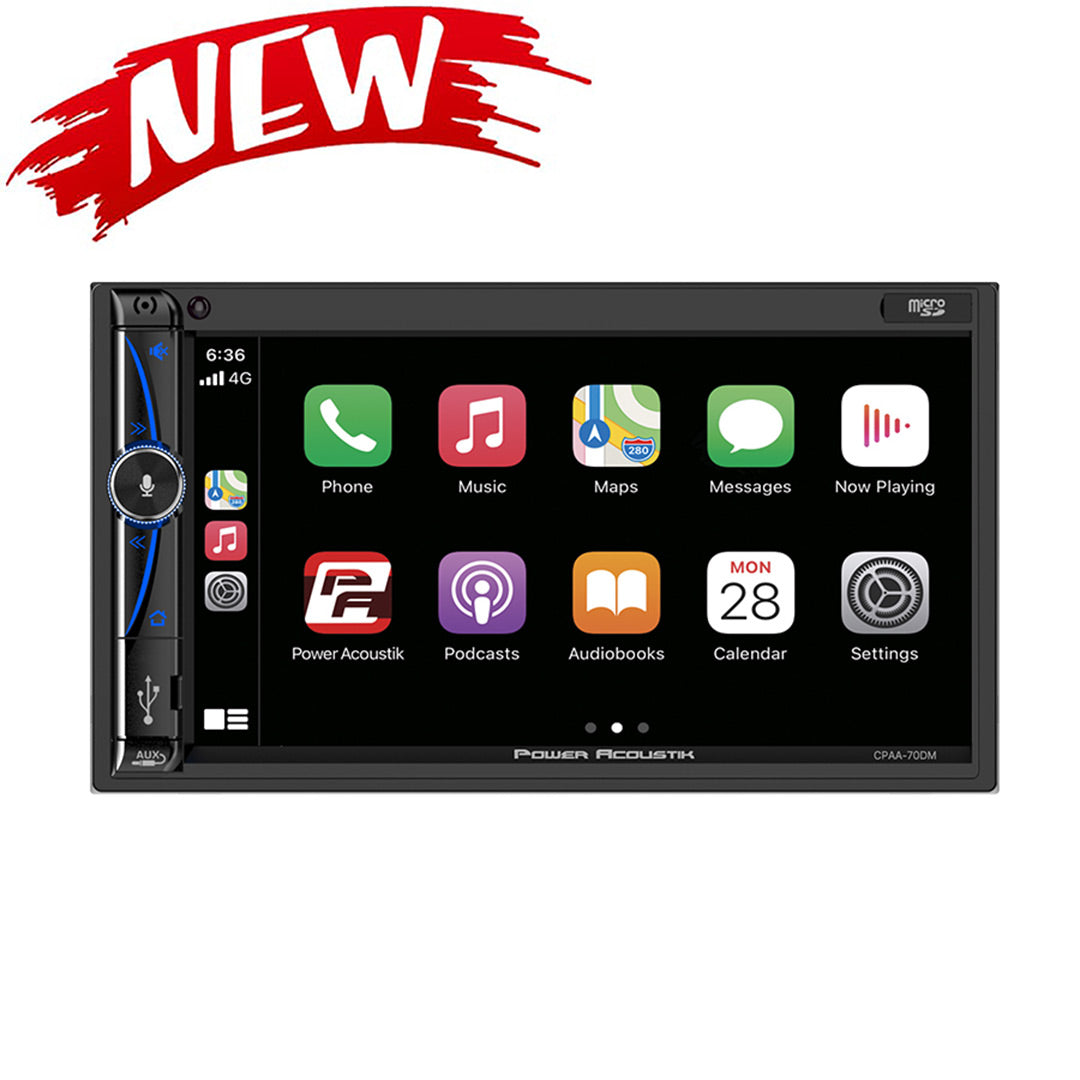 Power Acoustik CPAA-70DM, 7" Double DIN Digital Multimedia Receiver w/ Apple CarPlay and Android Auto (Does Not Play CDs / DVDs)