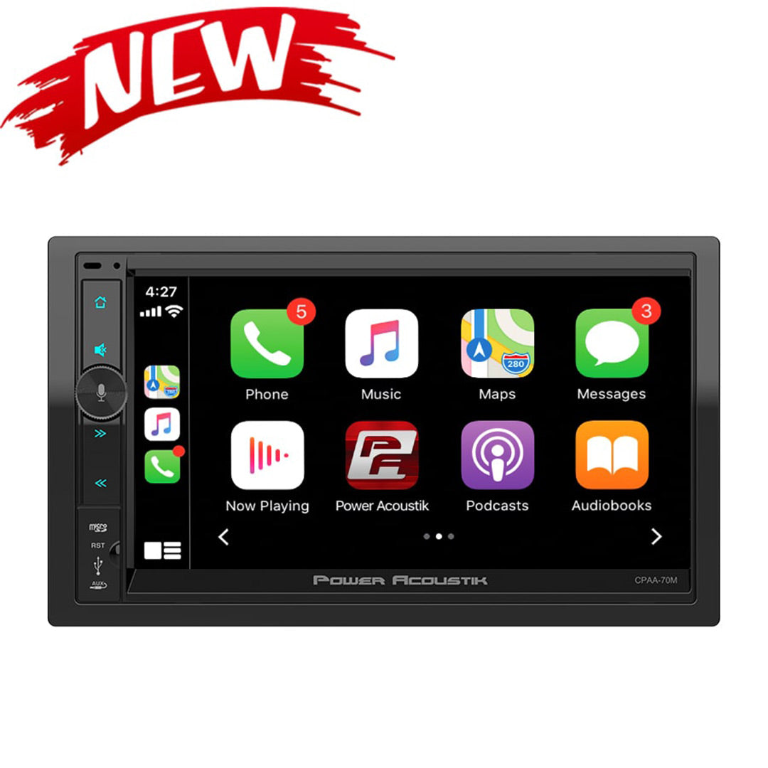 Power Acoustik CPAA-70M, 7" Double DIN Digital Multimedia Receiver w/ Apple CarPlay and Android Auto (Does Not Play CDs / DVDs)