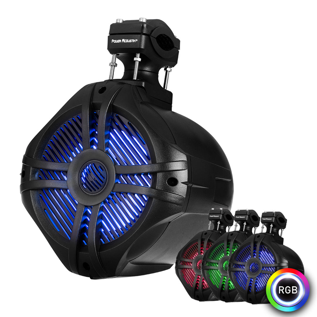 Power Acoustik MWT-65BL, 6.5" Wake Tower Speakers w/ RGB LED Lights - Black