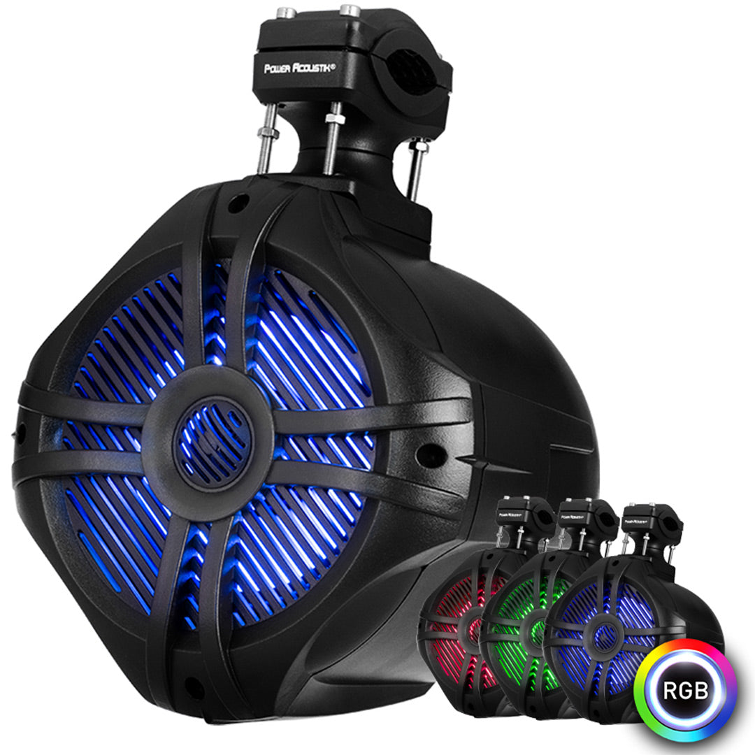 Power Acoustik MWT-80BL, 8" Wake Tower Speakers w/ RGB LED Lights - Black