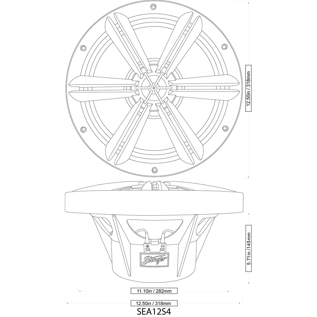 Stinger SEA12S4, 12" Single Voice Coil 4 Ohm Marine Subwoofer