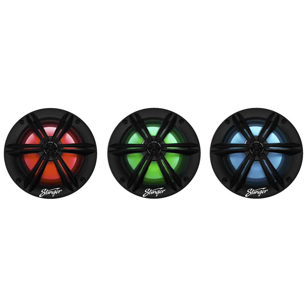 Stinger SEA65RGBB, 6.5" 2-Way Marine Coaxial Speaker w/ RGB - Black