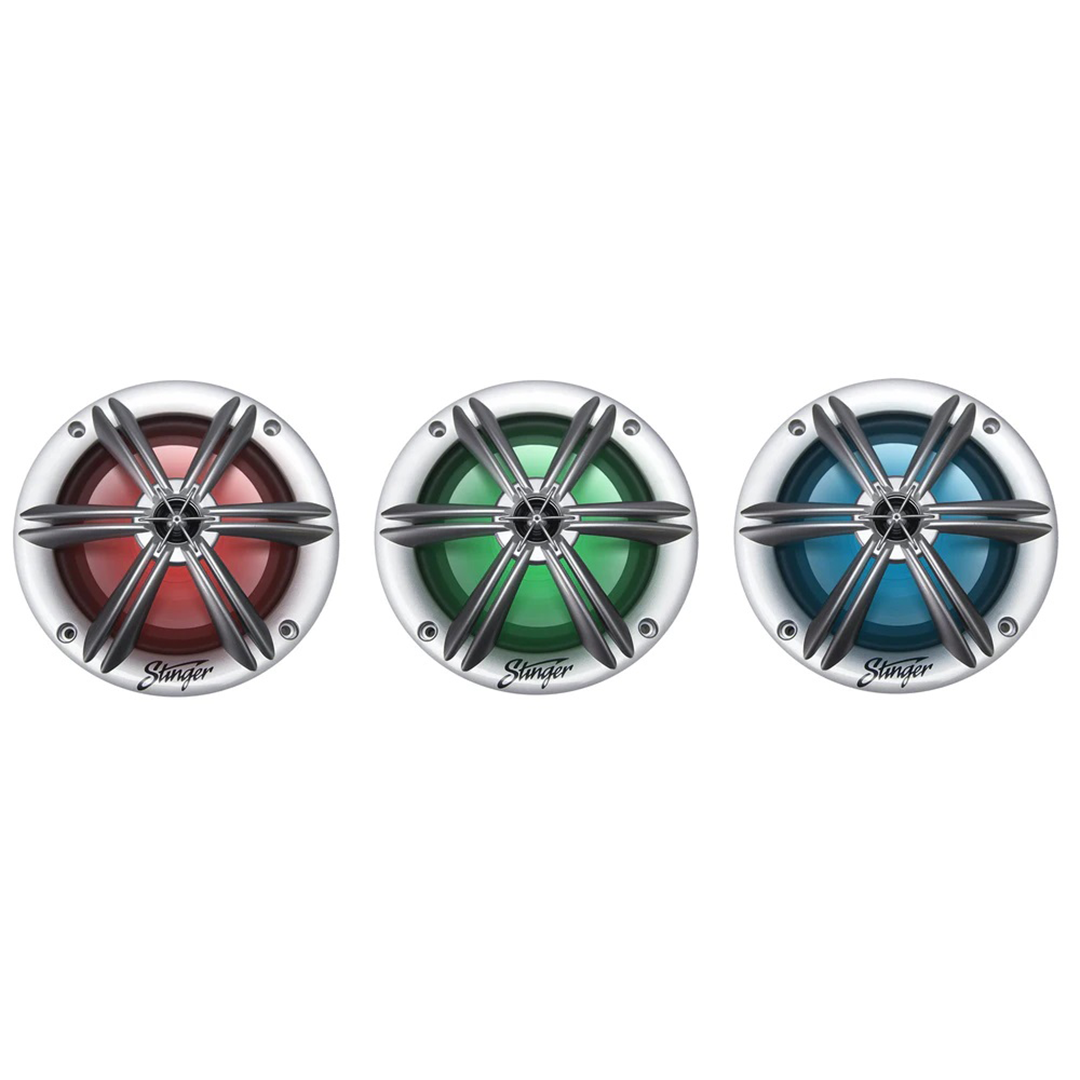 Stinger SEA65RGBS, 6.5" 2-Way Marine Coaxial Speaker w/ RGB - Silver