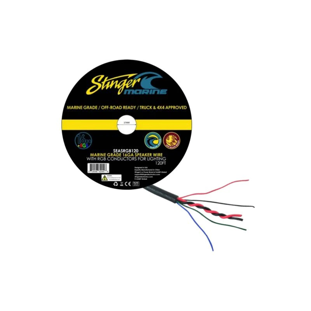 Stinger SEASRGB120, 16 Gauge 6 Conductor Speaker Wire w/ Integrated RGB - 120 Feet