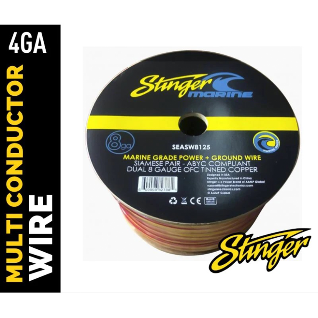 Stinger SEASW4125, 4 Gauge Marine Siamese Power / Ground Wire - 125 Feet