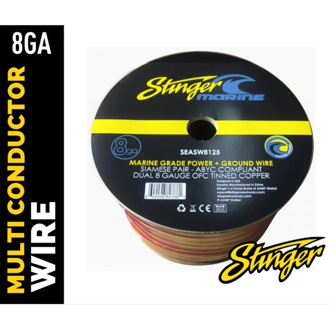 Stinger SEASW8125, 8 Gauge Marine Siamese Power / Ground Wire - 125 Feet
