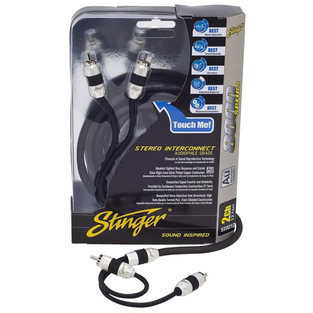 Stinger SI8212, 8000 Series 2 Channel Silver Conductor 2 Shielded Direction Double Twisted RCA Cable - 12 Feet