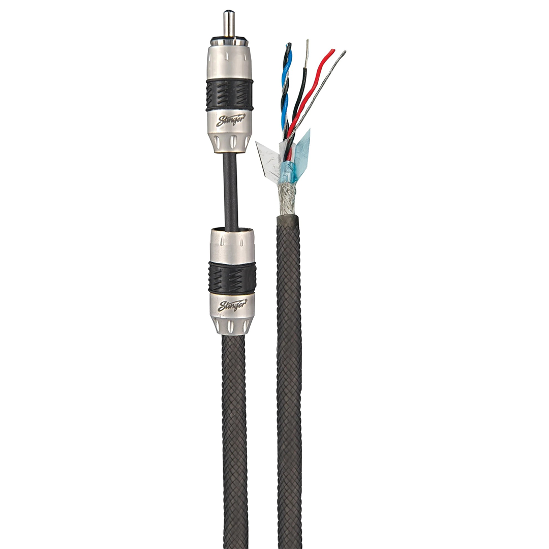 Stinger SI8412, 8000 Series 4 Channel Silver Conductor 2 Shielded Direction Double Twisted RCA Cable - 12 Feet