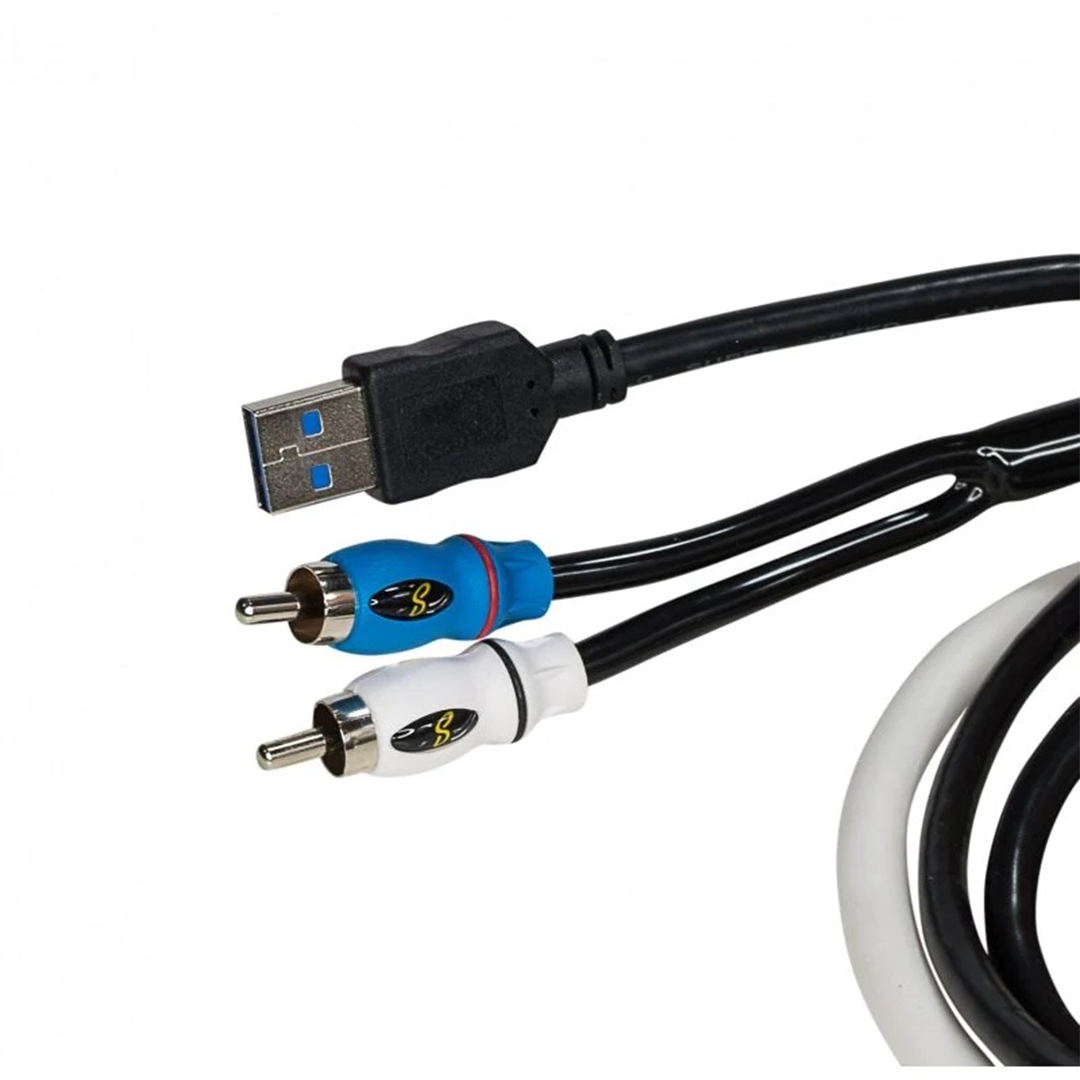 Stinger SMRAUXUSB3, Marine / Offroad Aux 1/8" Input Jack Stereo Female To 2 Male RCA 3.5mm w/ USB (All Weather)