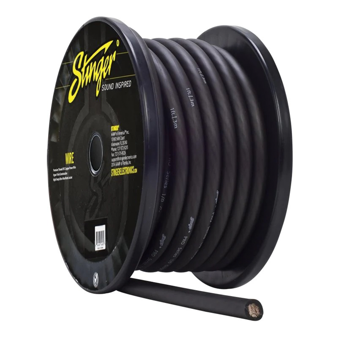 Stinger SPW10TB, Pro Series 0 Gauge OFC Black Power / Ground Wire - 50 Feet