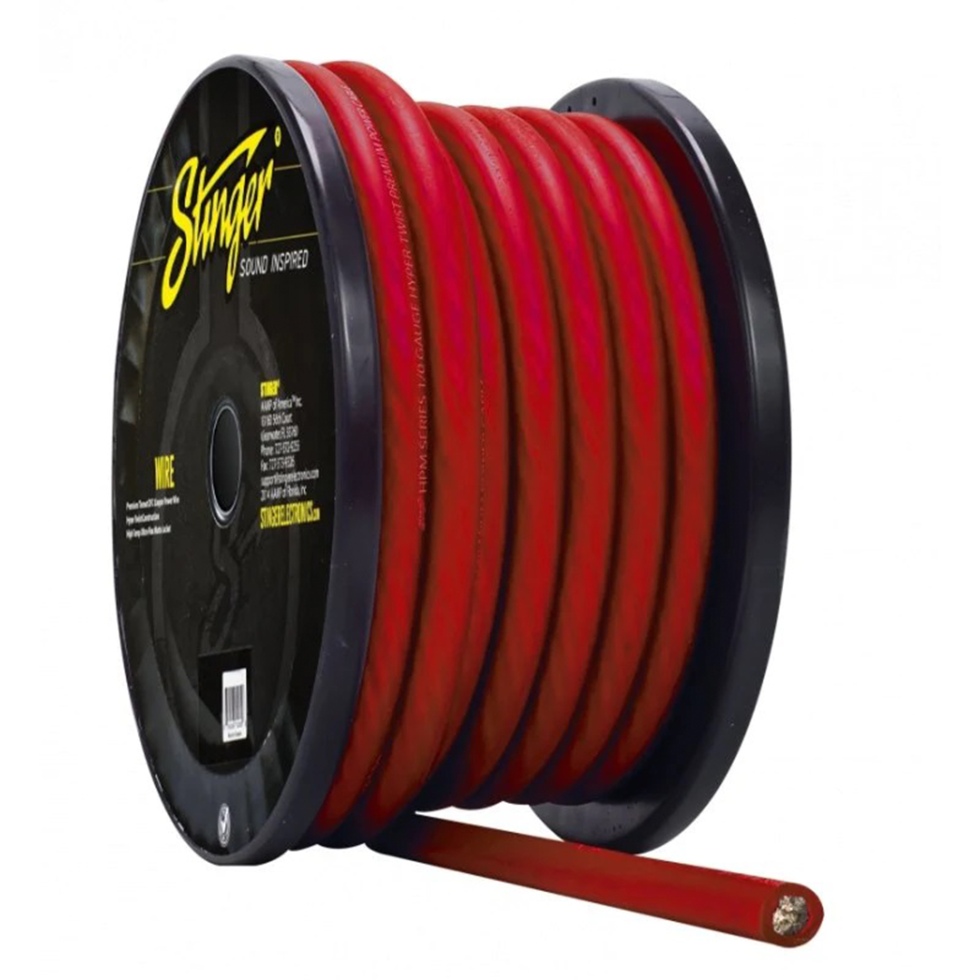 Stinger SPW10TR, Pro Series 0 Gauge OFC Red Power / Ground Wire - 50 Feet