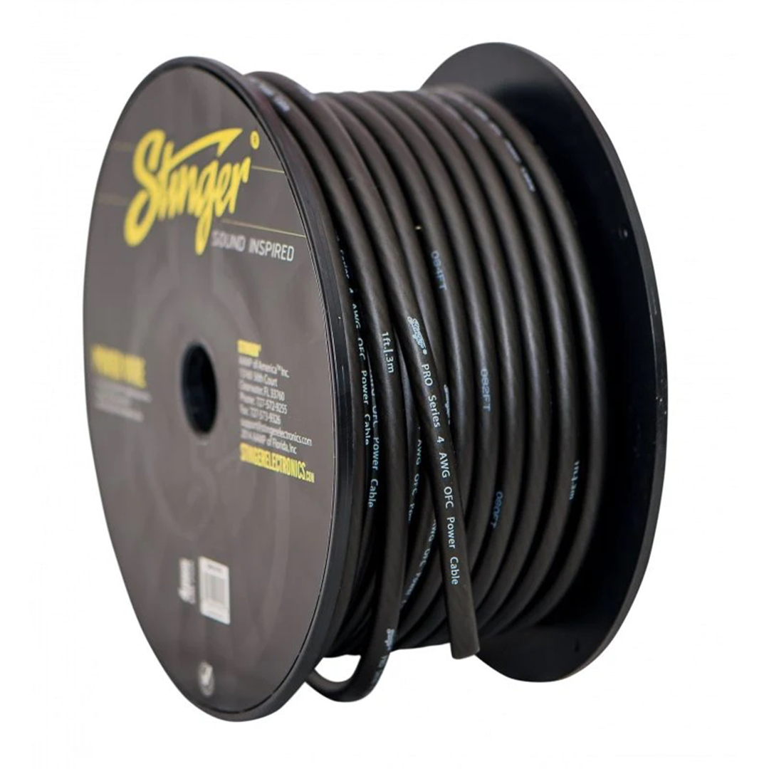 Stinger SPW14TB, Pro Series 4 Gauge OFC Black Power / Ground Wire - 100 Feet