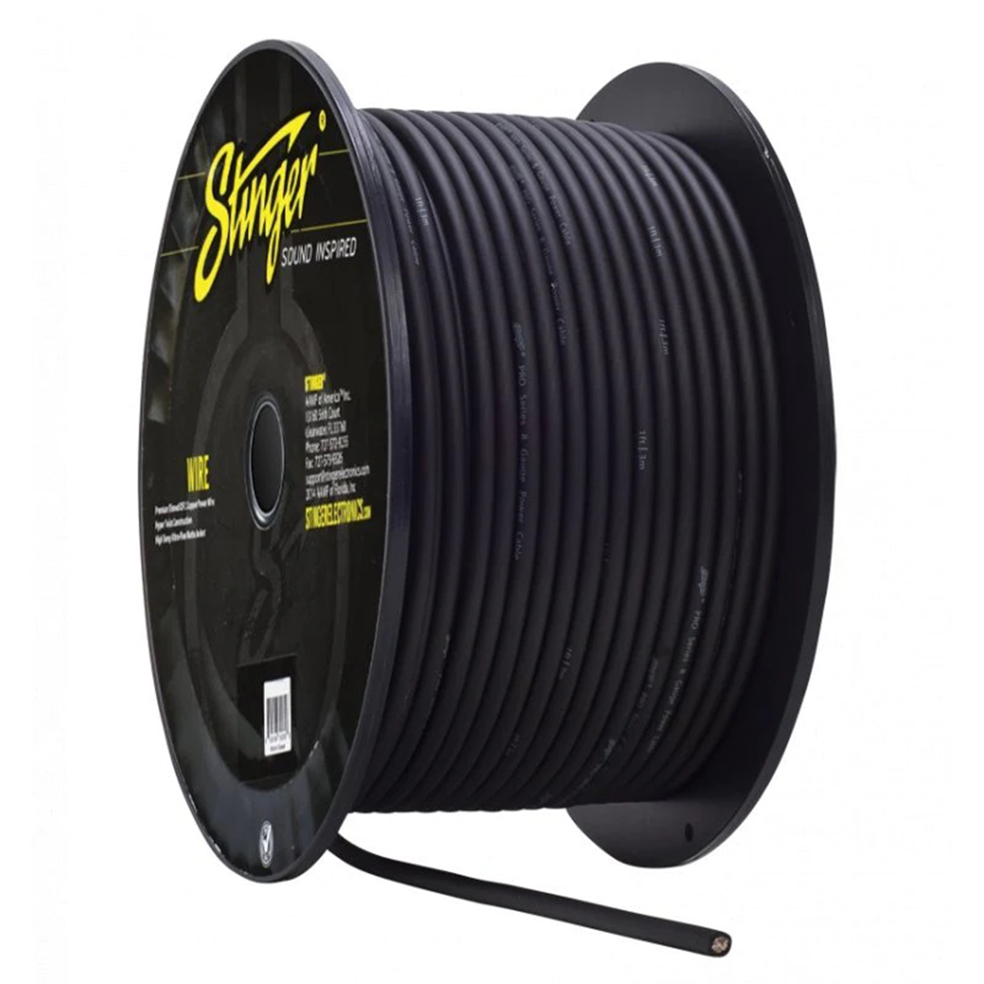 Stinger SPW18TB, Pro Series 8 Gauge OFC Black Power / Ground Wire - 250 Feet