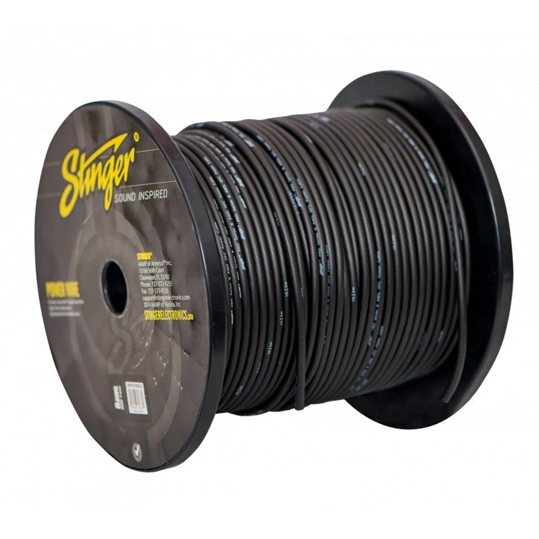 Stinger SPW18TB500, Pro Series 8 Gauge OFC Black Power / Ground Wire - 500 Feet