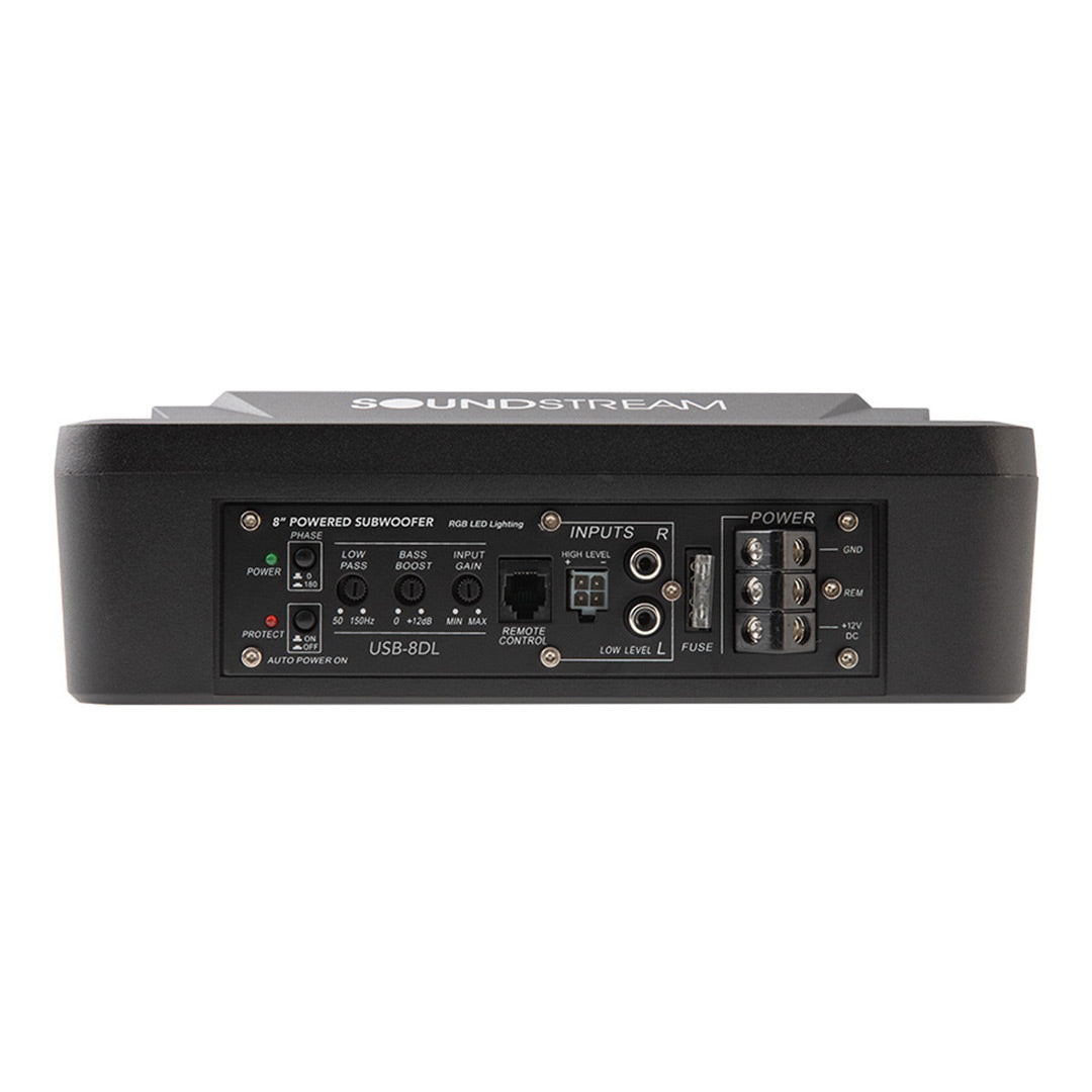 Soundstream USB-8BL, 8" Active Underseat Subwoofer System w/ RBG LED Lighting