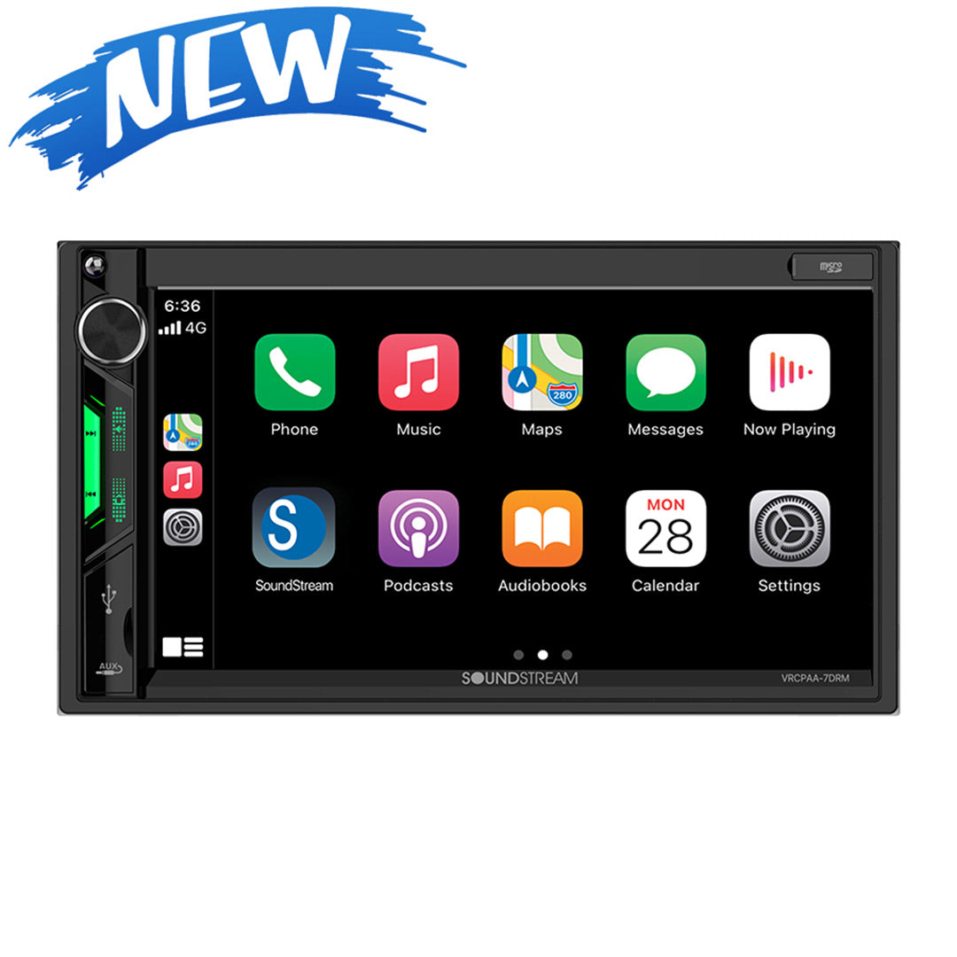 Soundstream VRCPAA-7DRM, 7" Double DIN Digital Multimedia Receiver w/ Apple CarPlay & Android Auto (Does Not Play CDs)