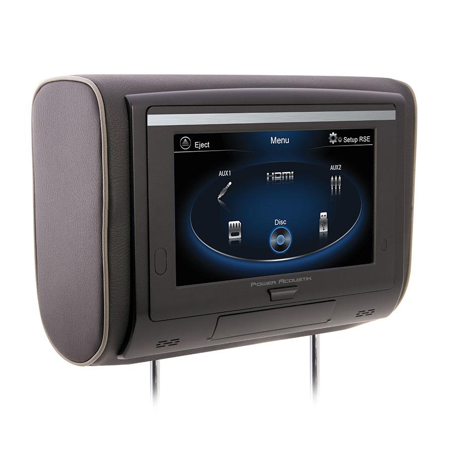 Power Acoustik HDVD-94T, 9" Universal Touchscreen DVD Headrest w/ USB/Aux Inputs, 3 Color Changeable