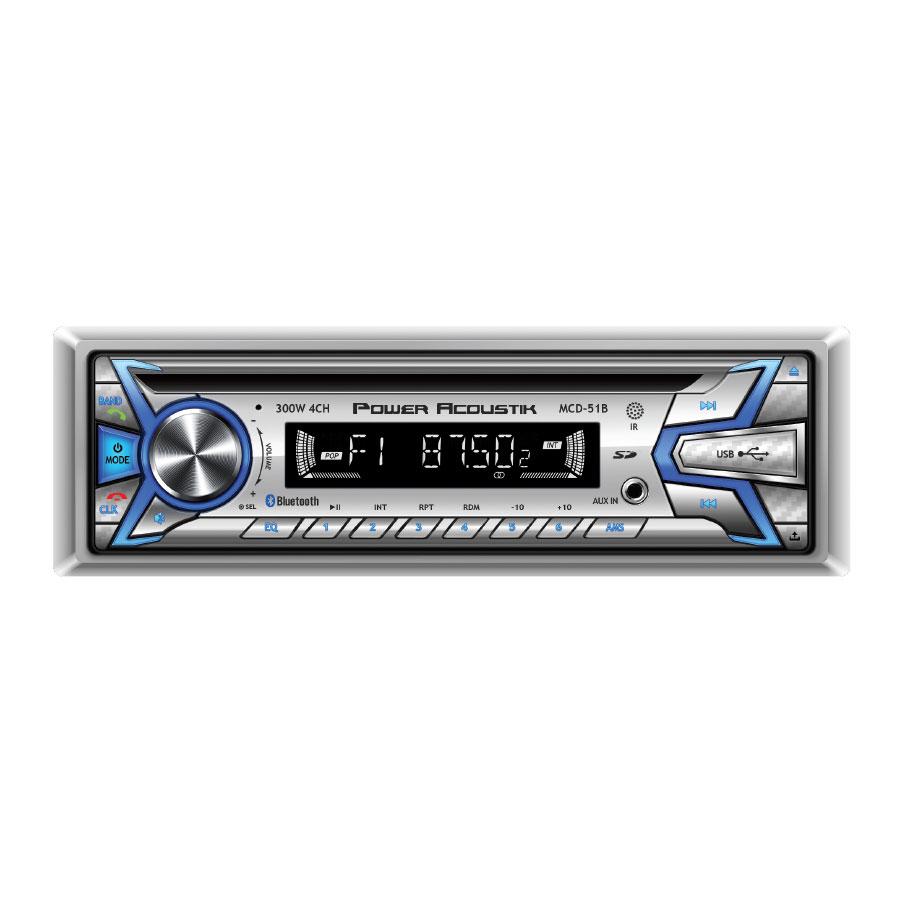 Power Acoustik MCD-51B, Marine 1-DIN CD/MP3 Receiver w/ AM/FM, 32GB USB, AUX & BT