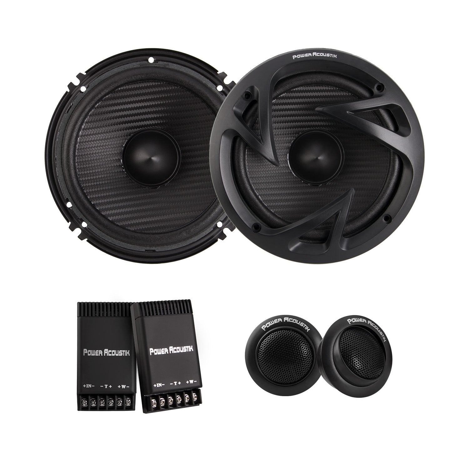 Power Acoustik EF-60C, 6.5" 2-way Component Speaker, 500W Carbon Fiber PP Cone