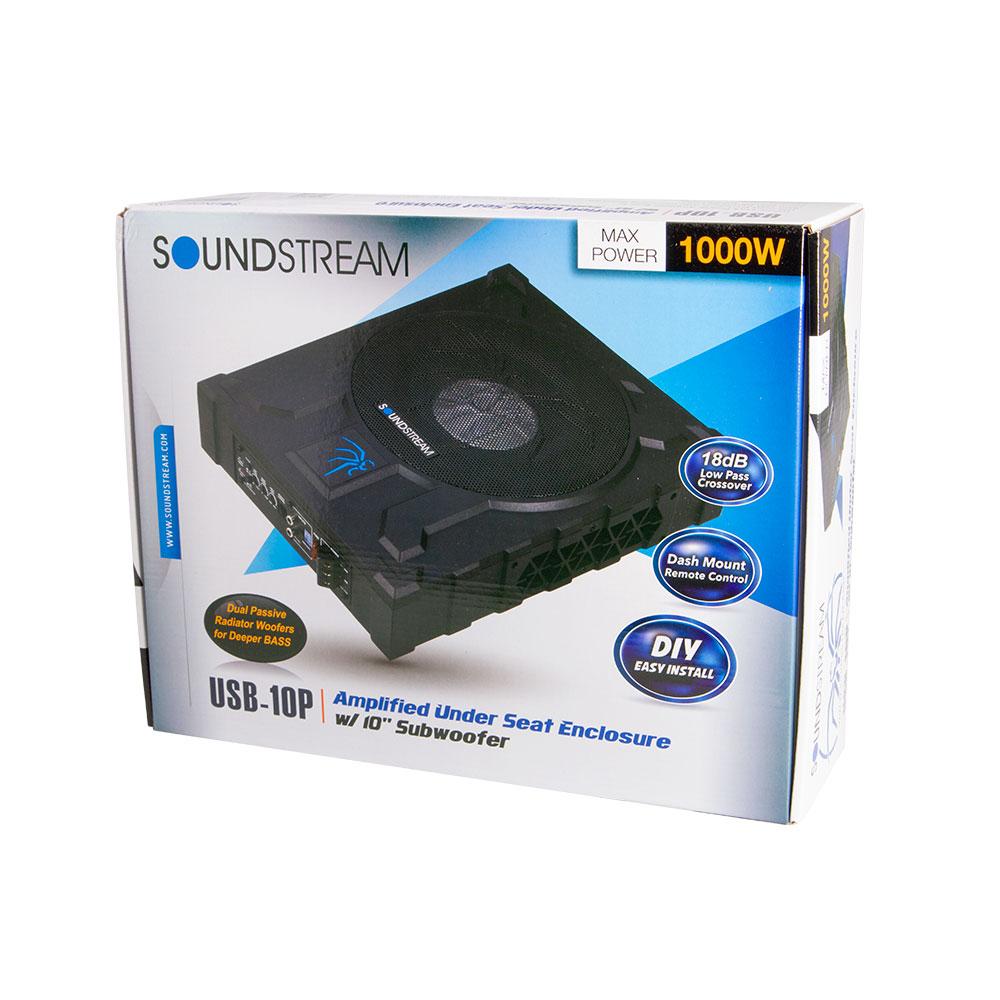 Soundstream USB-10P, Powered Shallow Under Seat 10" Subwoofer Enclosure w/ 2 Passive Radiators, 1000W