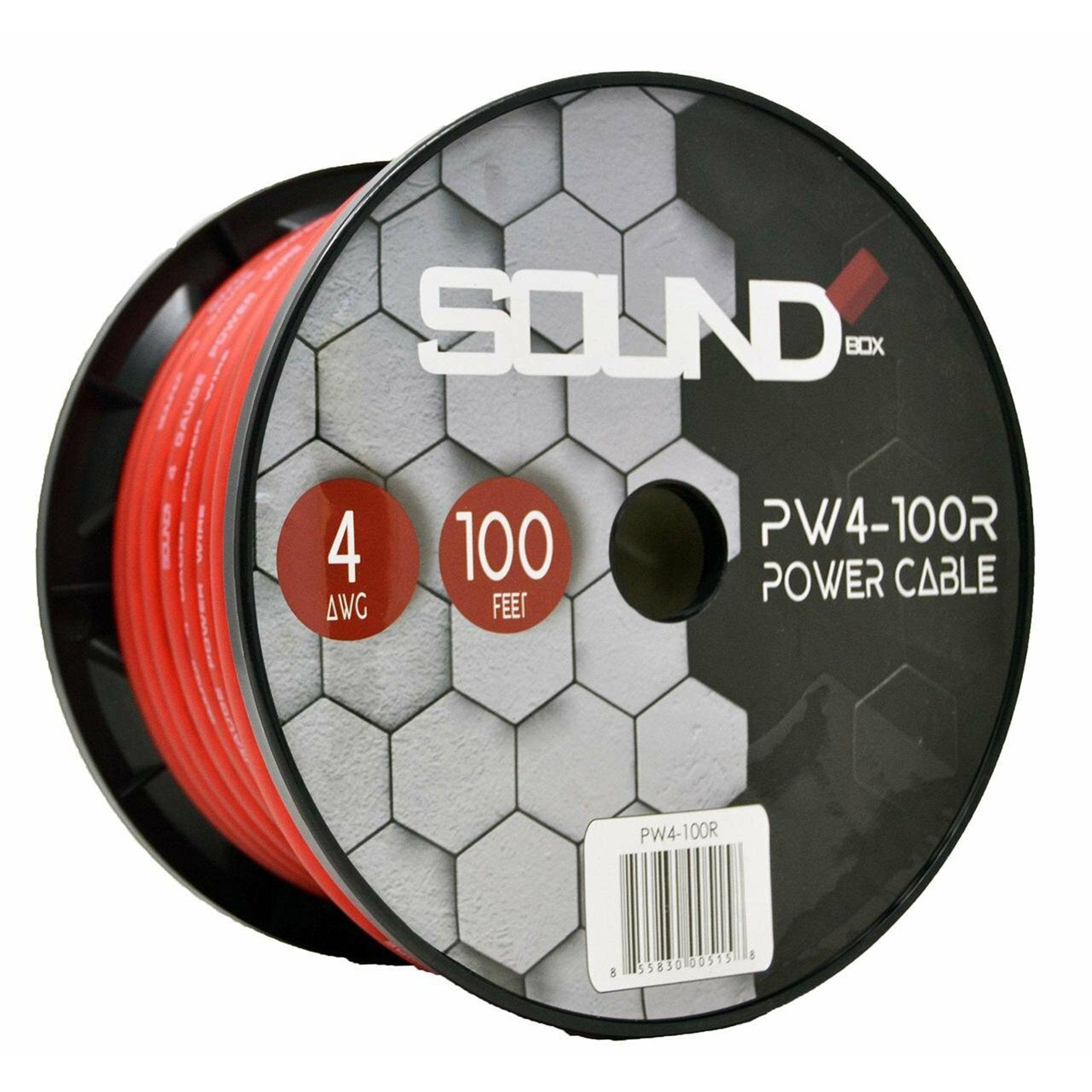 SoundBox PW4-100R, 4 Gauge 100' OFC Copper Amplifier Power / Ground Wire, Red