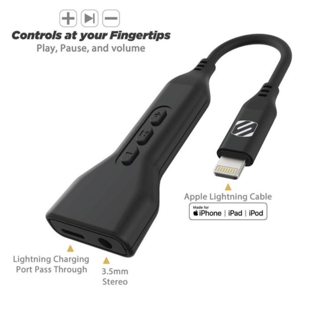 Scosche I3AAP, Headphone/Aux Adaptor w/ Pass Through Power For Lightning Devices