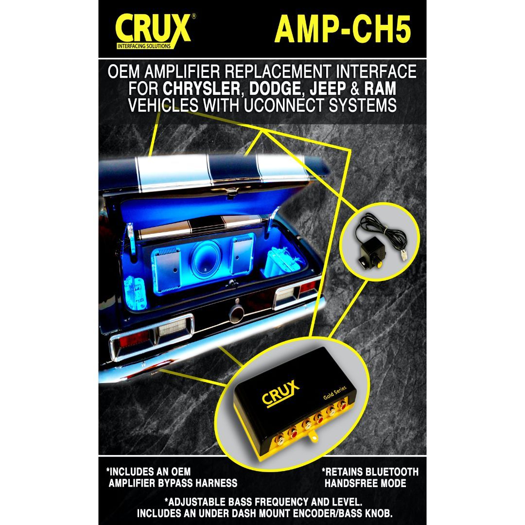 Crux AMP-CH5, OEM Amplifier Replacement Interface for Chrysler, Dodge, Jeep & RAM Vehicles with Uconnect Systems