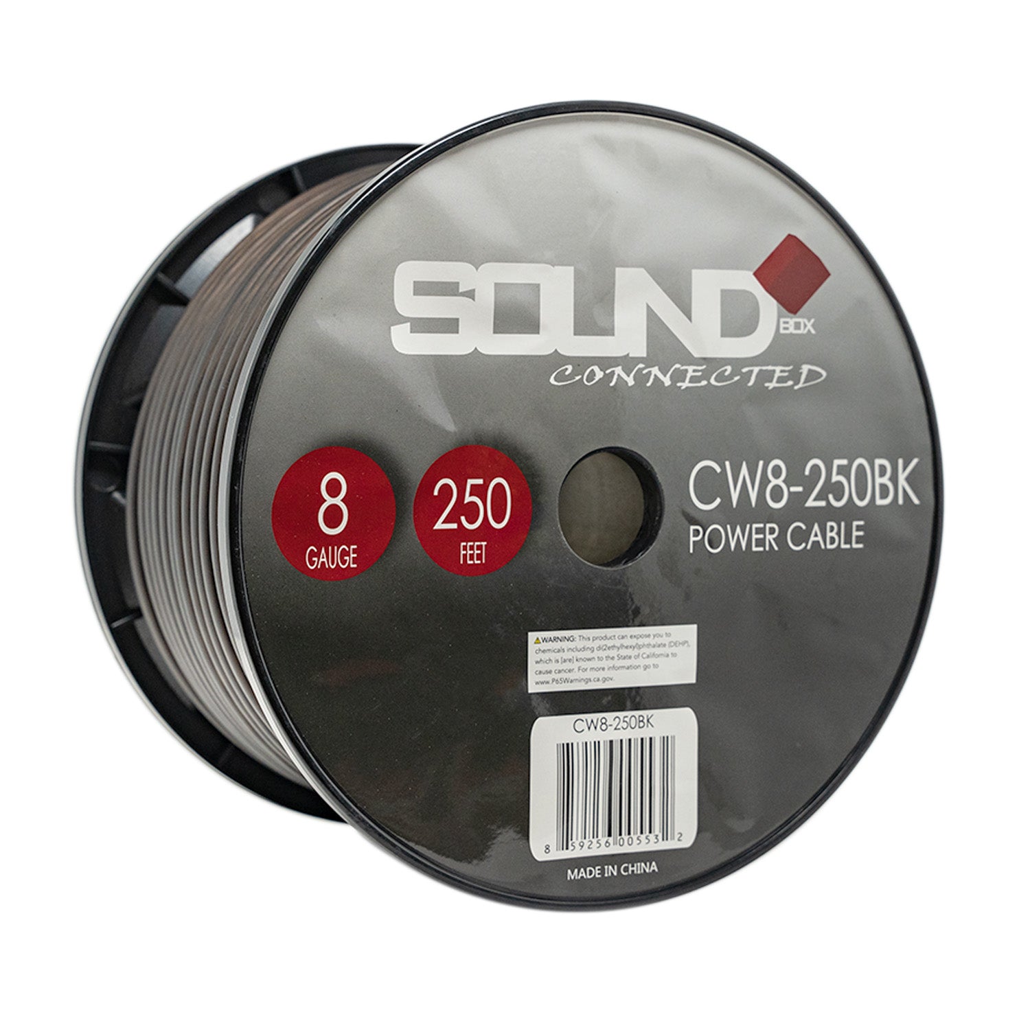 SoundBox CW8-250BK, 8 Gauge 250' Ft. Amplifier Power / Ground Wire Spool, Black