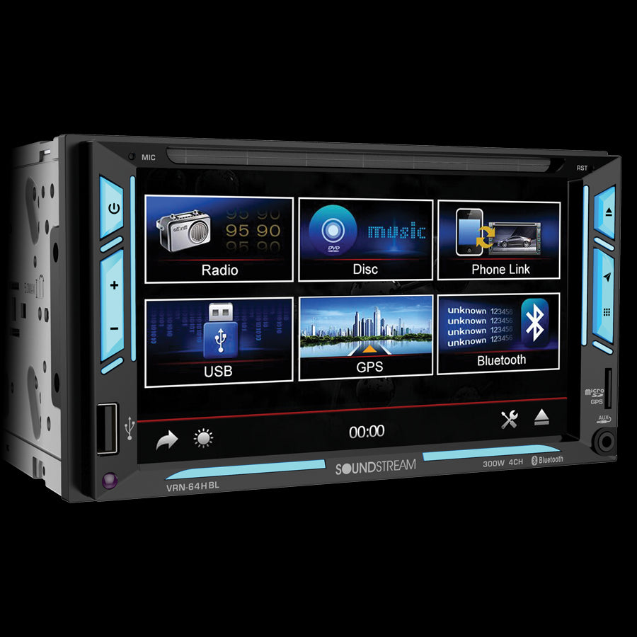 Soundstream VR-64HBL, 2-DIN AptiX Source Unit w/ PhoneLink, Bluetooth, & 6.2" LCD, RGB Light Strips