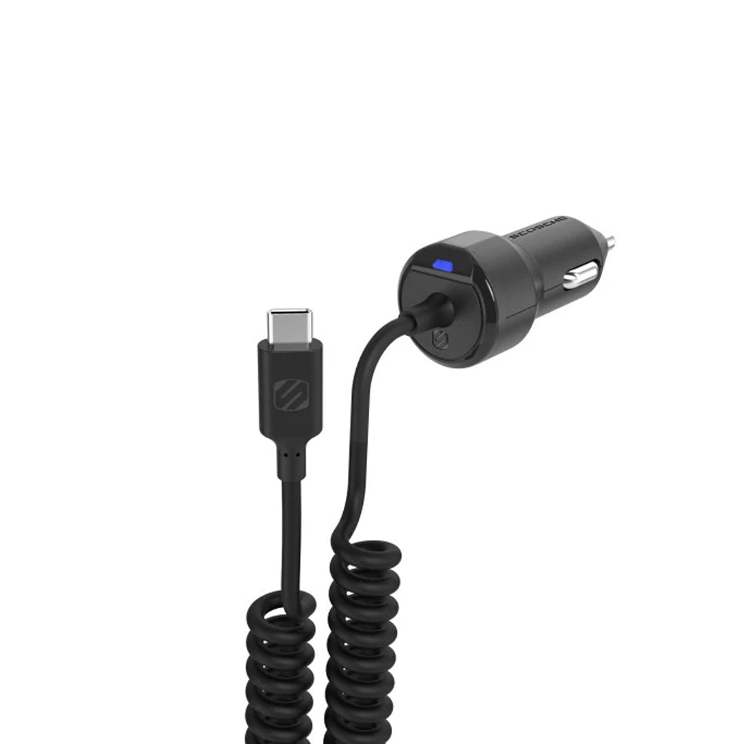 Scosche CPDC83-SP, 18W Car Charger USB-C Power Delivery 3.0 w/ 3' Coiled Cable
