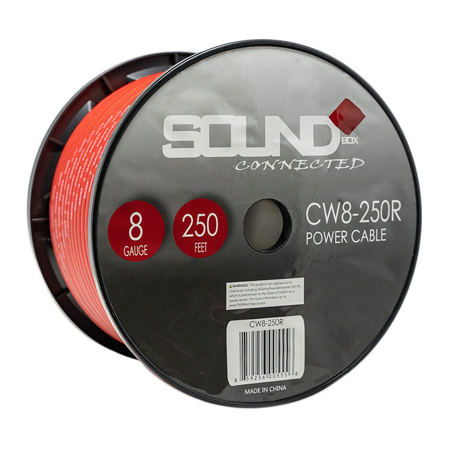 SoundBox CW8-250R, 8 Gauge 250 Ft. Amplifier Power / Ground Wire Spool, Red