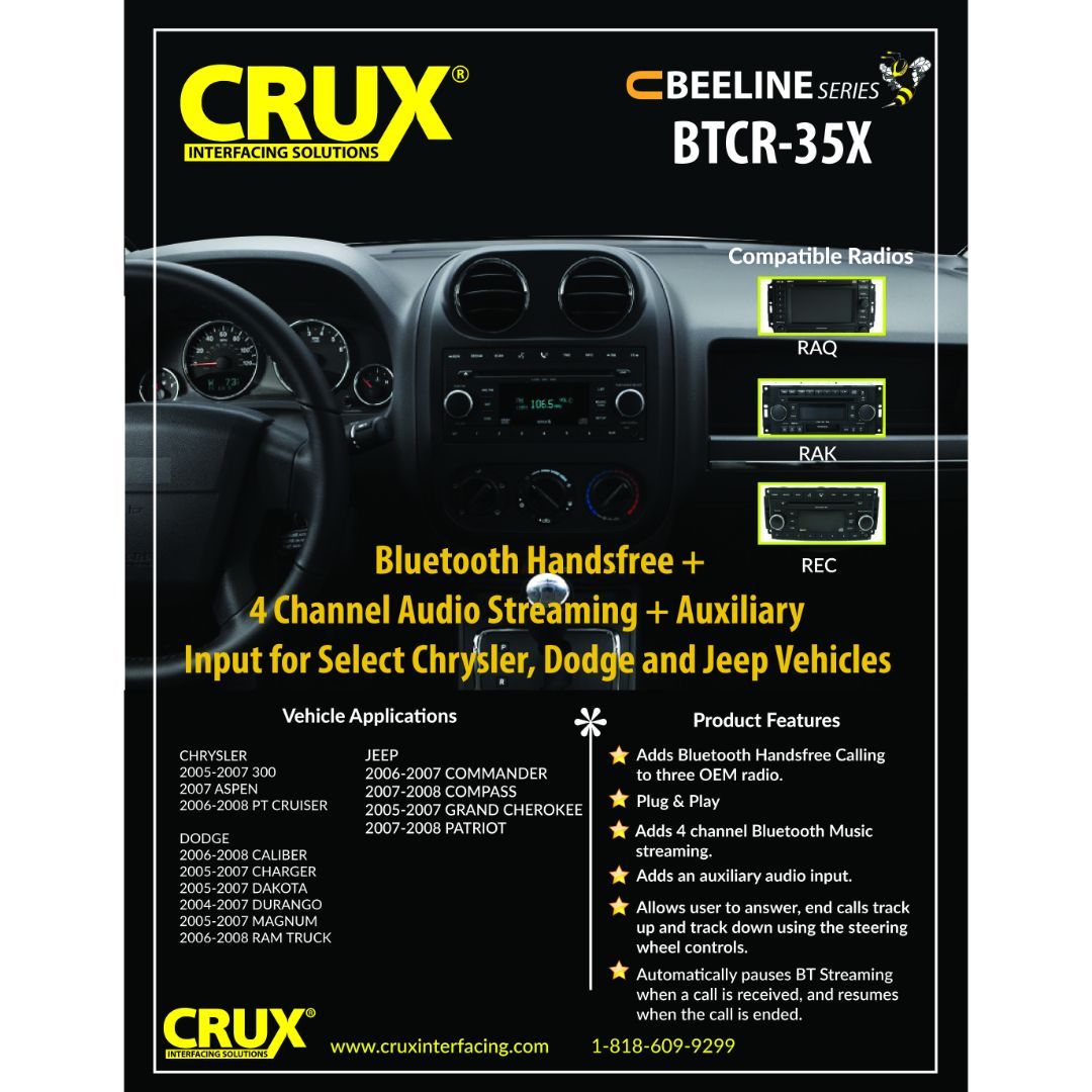 Crux BTCR-35X, Bluetooth® for Select Chrysler & Dodge Vehicles 2005-2008