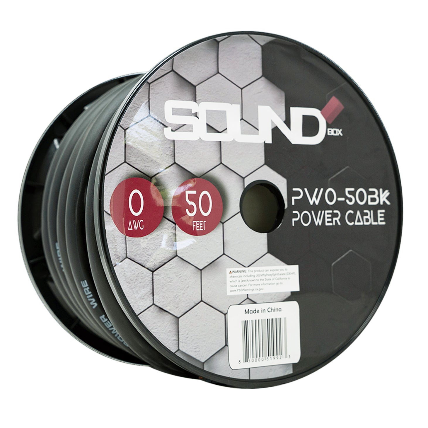 SoundBox PW0-50BK, 0 Gauge 50 Ft. OFC Copper Amplifier Power / Ground Wire Spool, Black