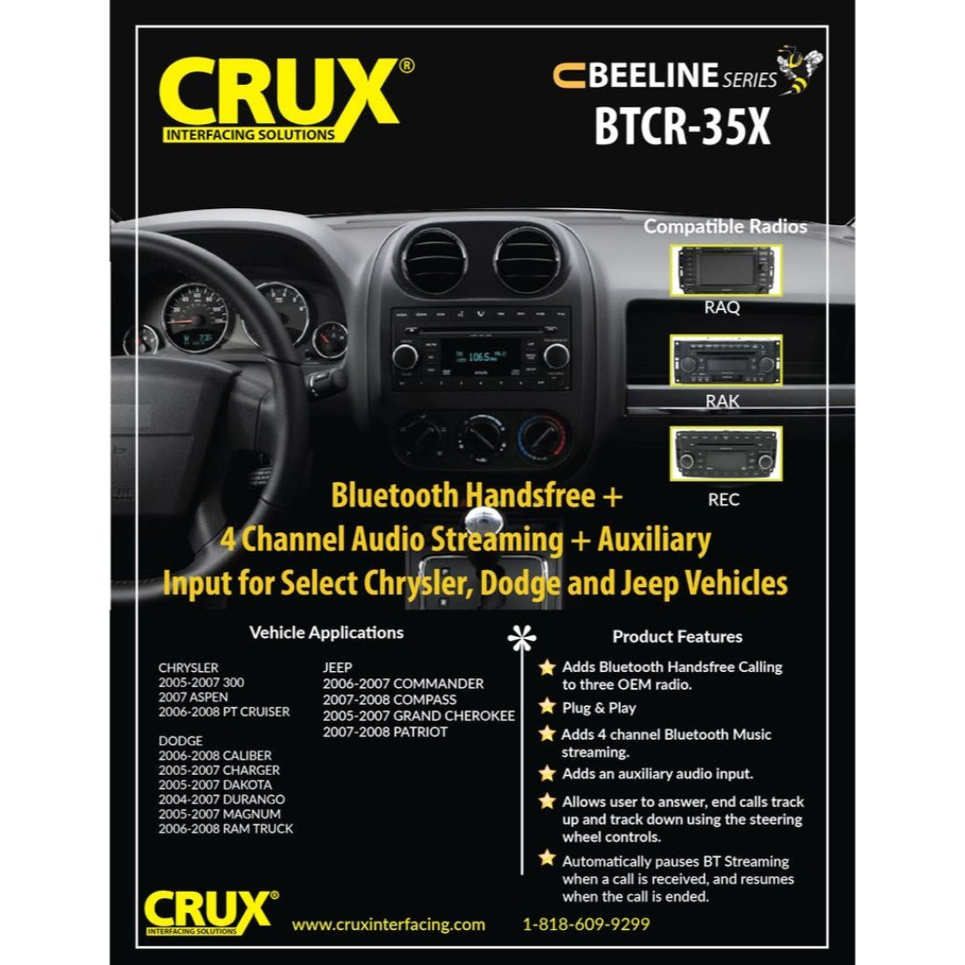 Crux BTCR-35X, Bluetooth® for Select Chrysler & Dodge Vehicles 2005-2008