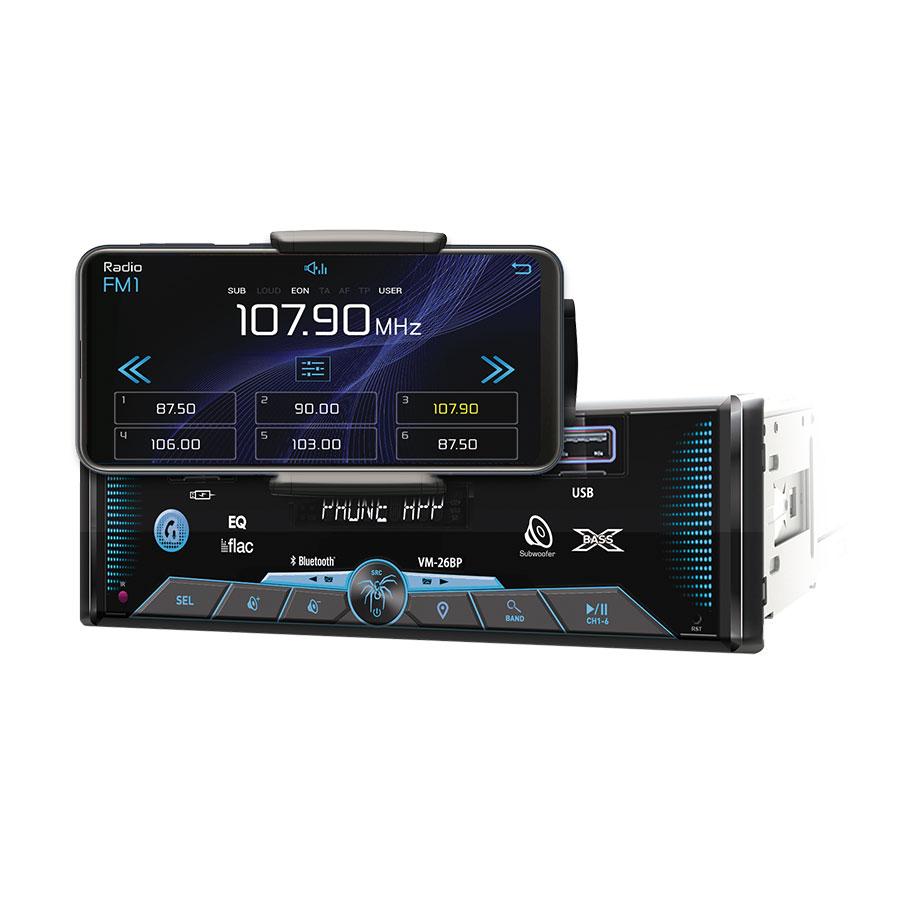 Soundstream VM-26BP, 1-DIN Digital Audio Head Unit, USB/SD, Bluetooth, Phone Holder w/APP