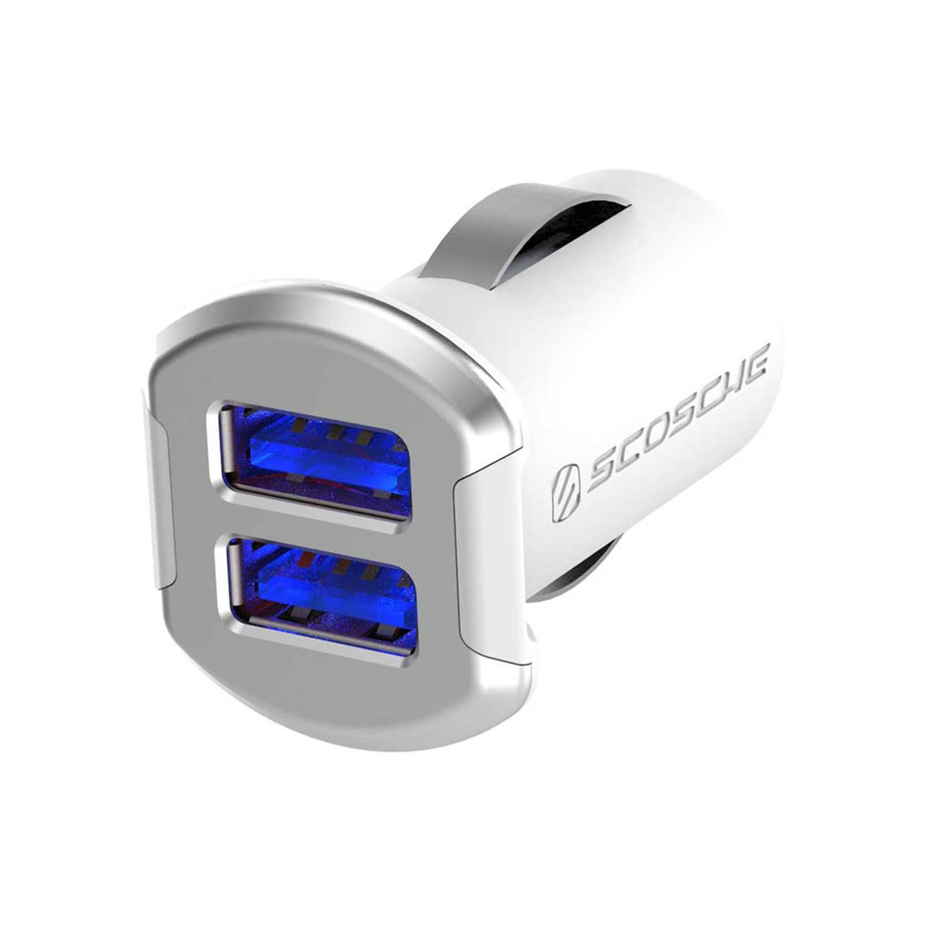 Scosche USBC242MSR, Dual 12W USB Car Charger w/Illuminatged USB Ports (Silver/White)